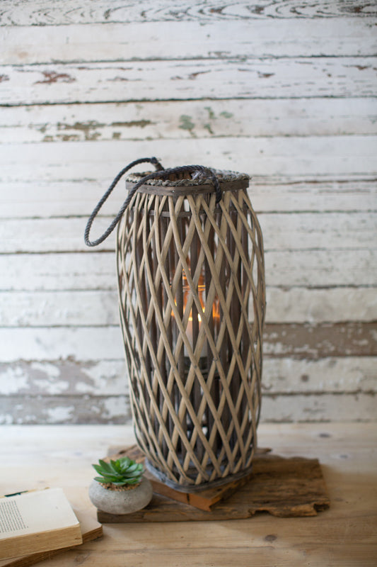 Grey Square Willow Lantern \ Small