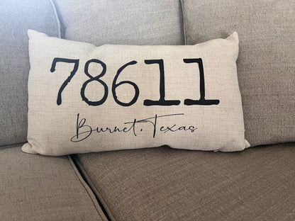 Custom Zip Code, State and City Throw Pillow