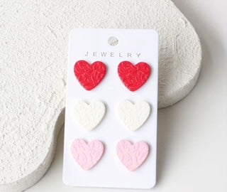 White Dot Heart Earrings - set of 3
