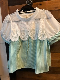 Crochet Accent Stripe Blouse
