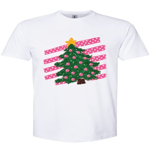 Pink Striped Christmas Tree Tee
