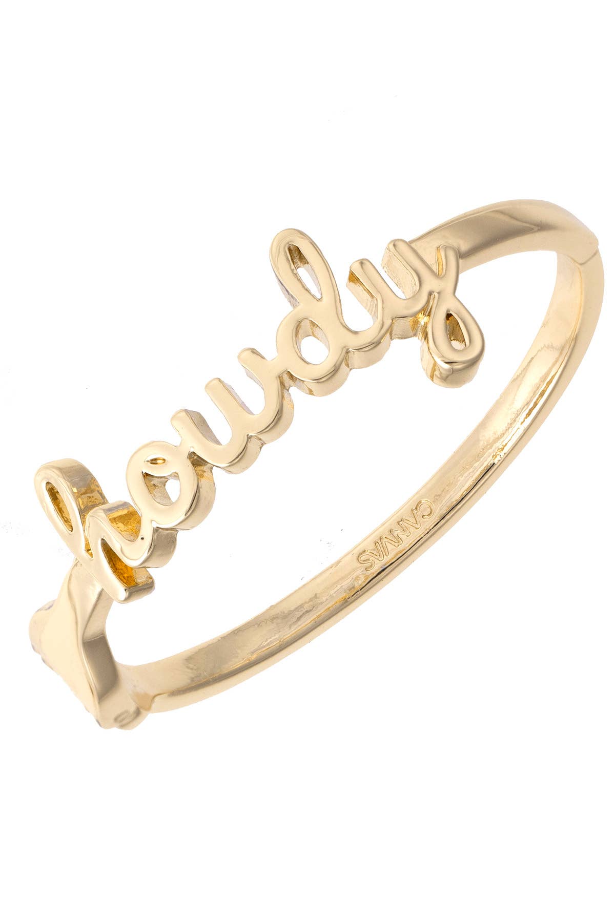 Howdy Cursive Hinge Bangle in Shiny Gold