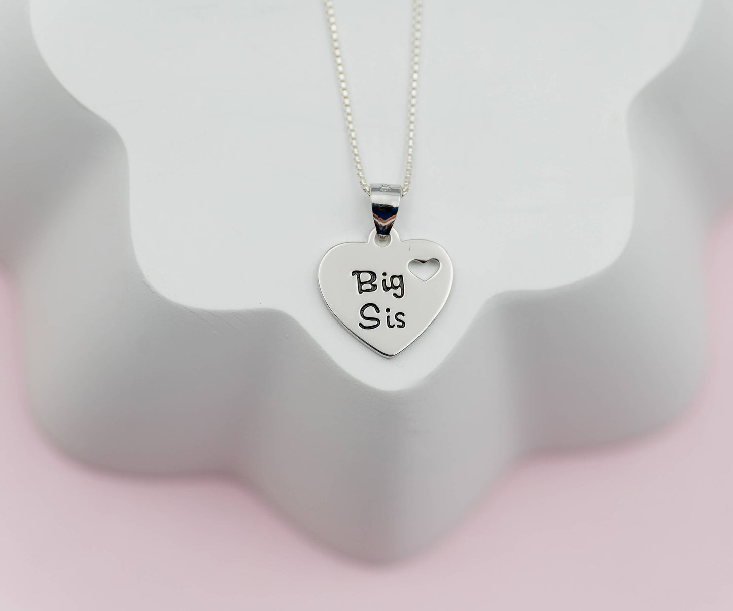 Sterling Silver Big Sis Heart Necklace for Girls & Sisters