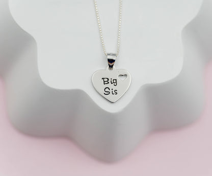Sterling Silver Big Sis Heart Necklace for Girls & Sisters