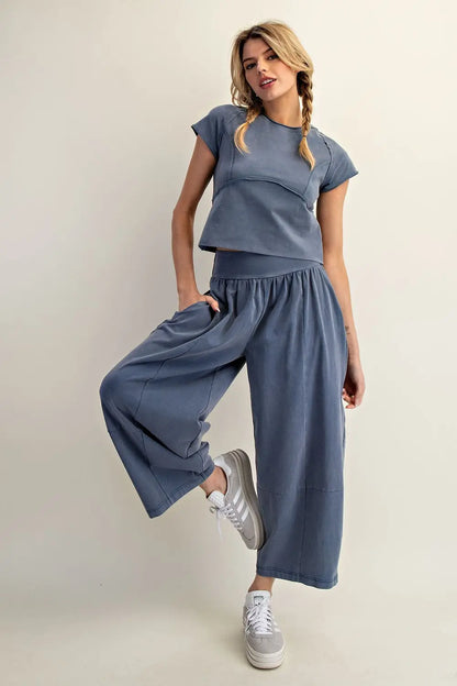 Mineral Washed Cropped Tee and Wide Leg Pant Set