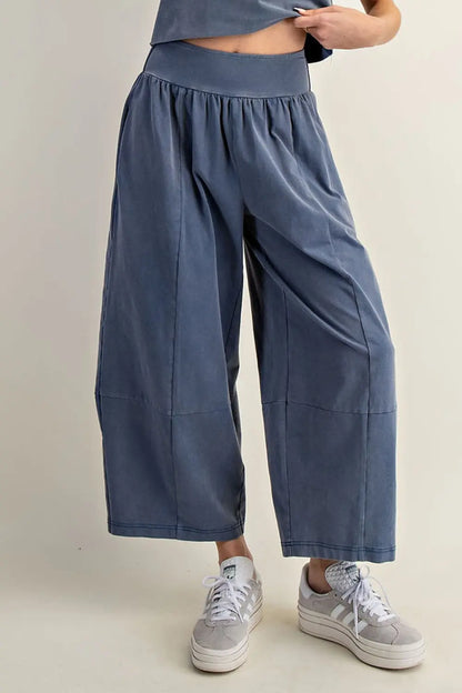 Mineral Washed Cropped Tee and Wide Leg Pant Set