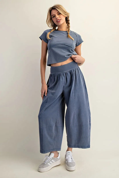 Mineral Washed Cropped Tee and Wide Leg Pant Set