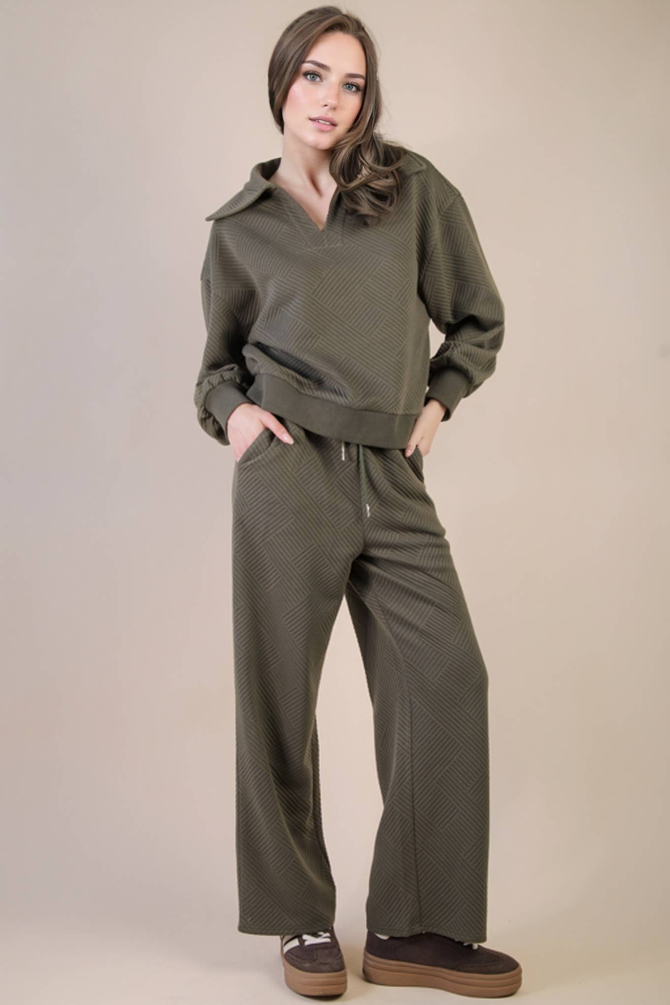 Textured Knit Casual Comfy Top & Pants Set