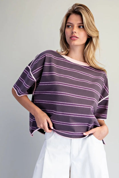 Soft Washed Striped Boxy top