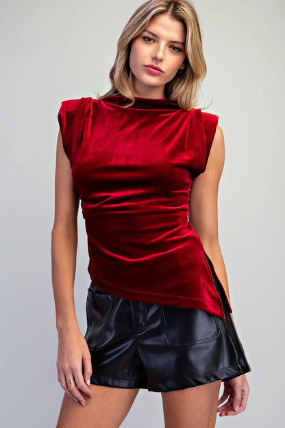 Velvet Mock neck Sleeveless Top