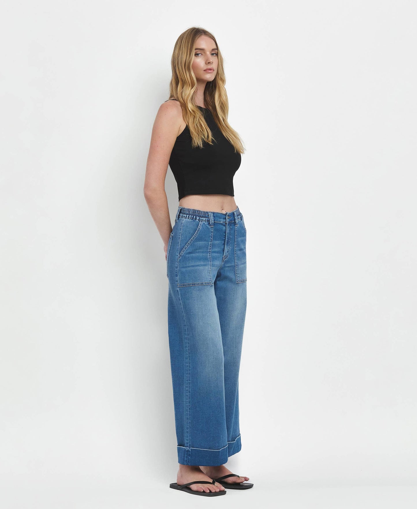 KRIS HIGH RISE DOUBLE CUFFED BAGGY WIDE JEANS