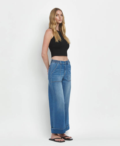 KRIS HIGH RISE DOUBLE CUFFED BAGGY WIDE JEANS