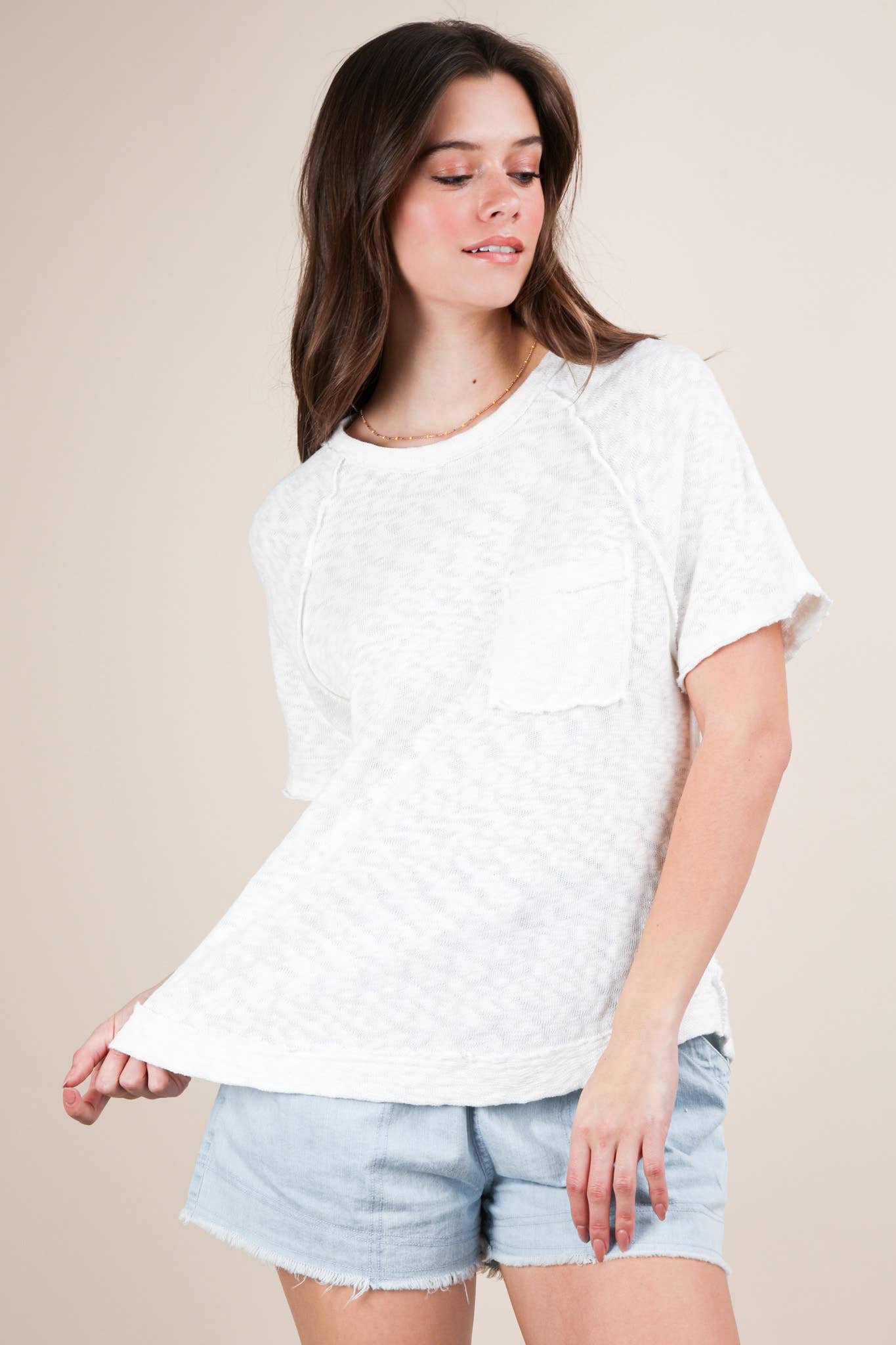 Solid Casual Knit Top with Patch Pocket