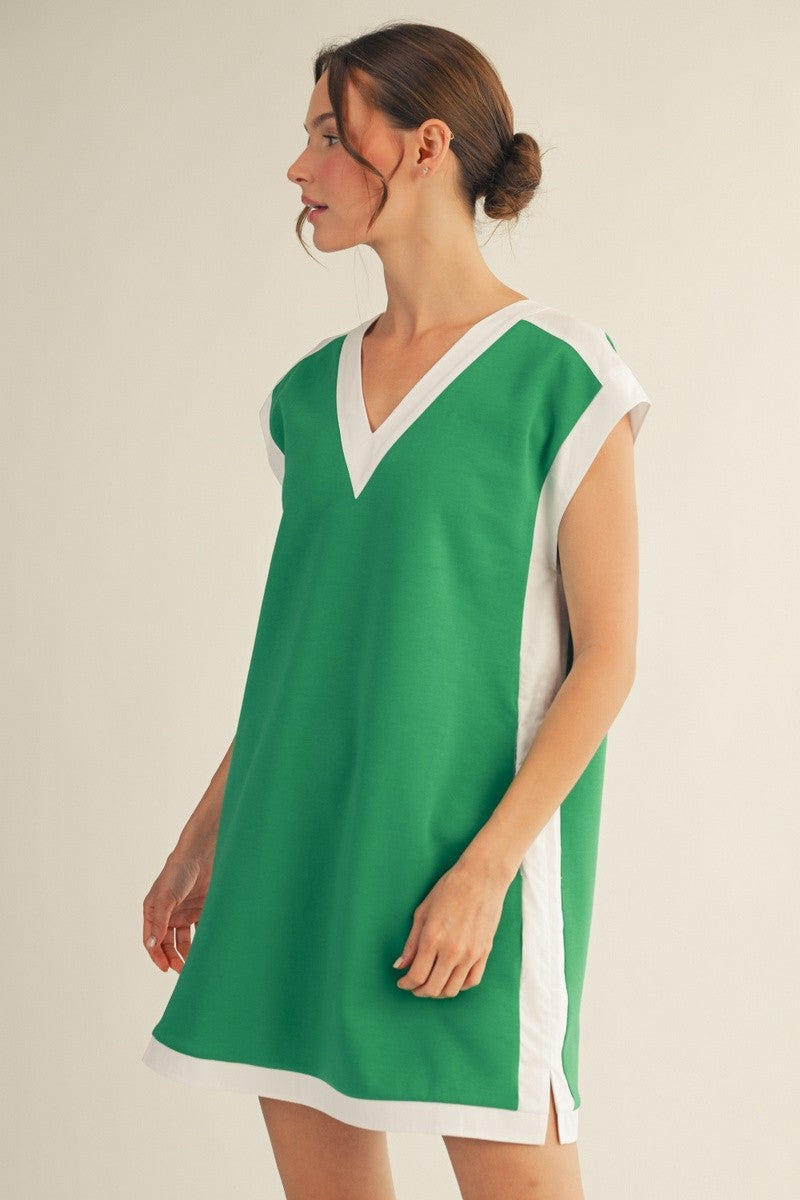 Contrast Accent Solid Casual Dress