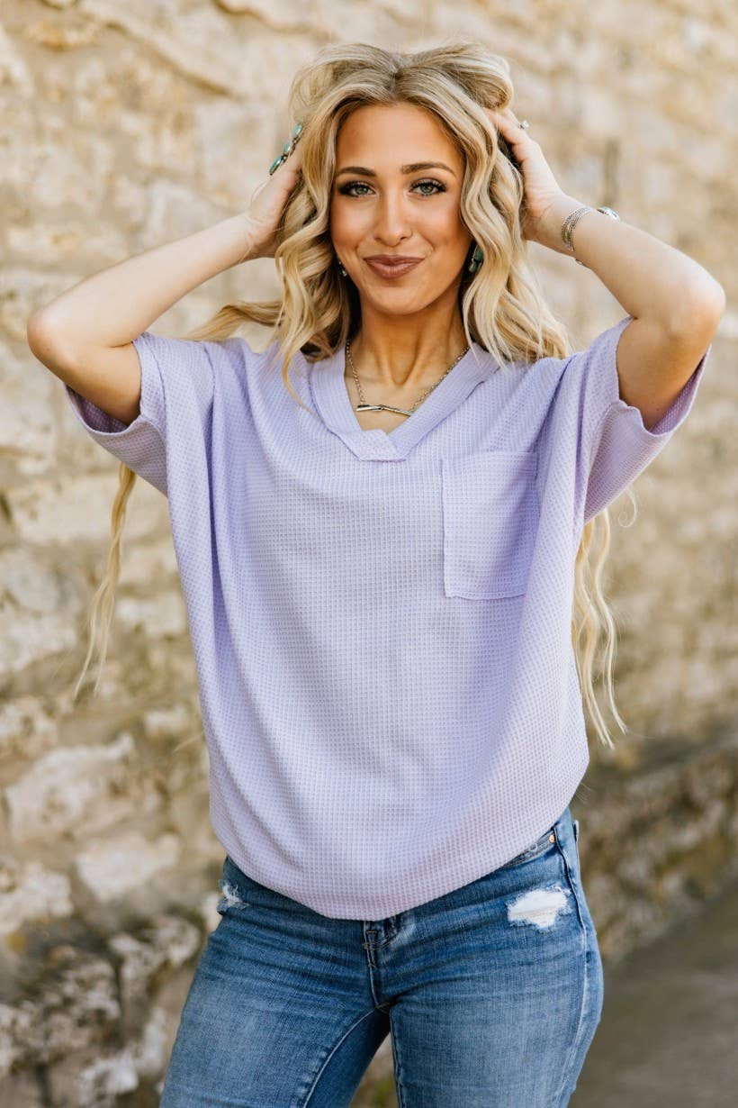 Two Tone Waffle V-Neck Dolman Sleeve Top