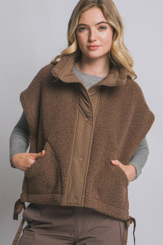 Teddy Sherpa Oversized Vest w/ Side Ties & Pockets