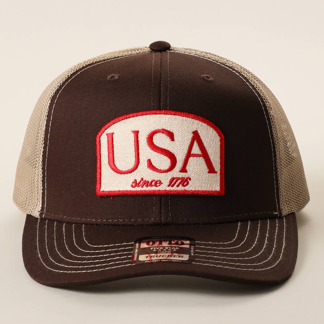 USA Since 1776 Embroidered Patch Trucker Hat