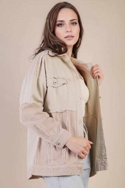 NJ90308X-PLUS SIZE Oversized Color Block Washed Shacket Jack