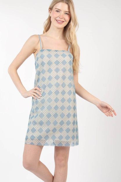 VD33900-Checkered Printed Summer Mini Dress