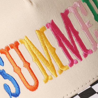 SUMMER Embroidered Checkered Trucker Hat