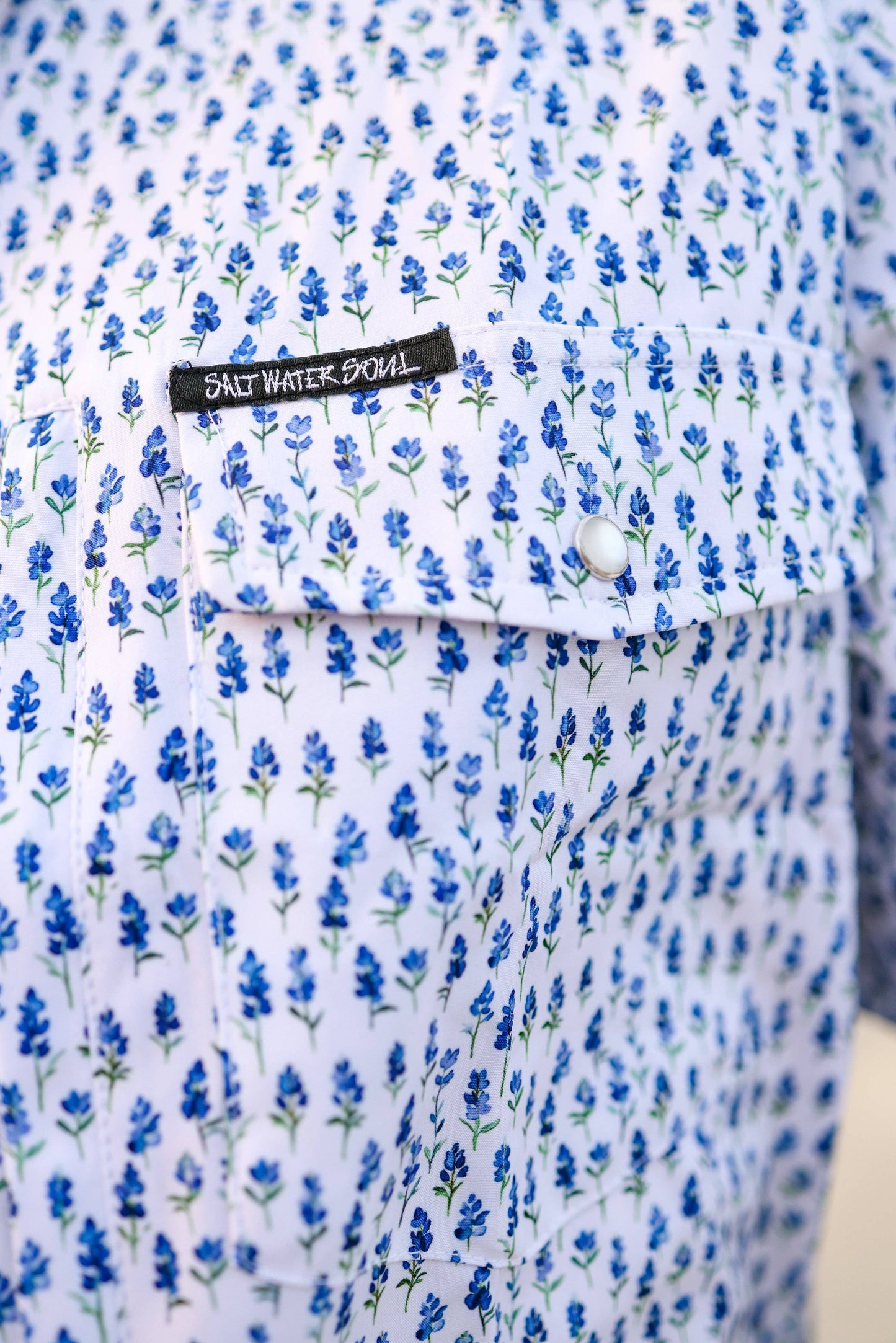 Salt Water Soul Blue Bonnet Pearl Snap Fishing Shirt