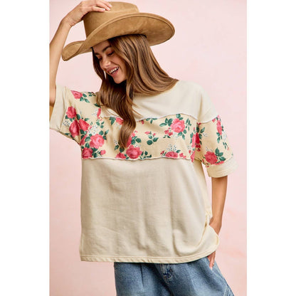 FLORAL PRINT SHORT SLEEVES FRENCH TERRY TOP