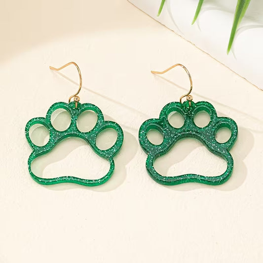 Green Paw Print Earrings