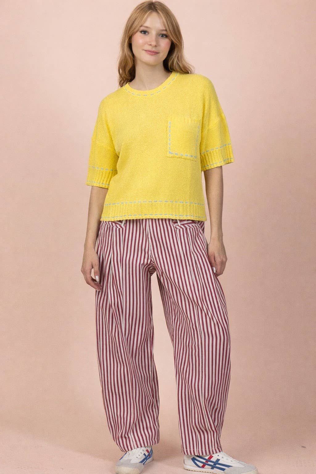 12W3636N-Stitch Detail Knit Sweater Top