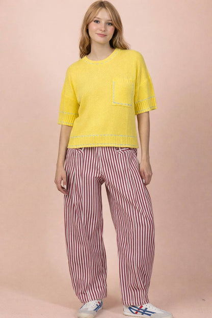 12W3636N-Stitch Detail Knit Sweater Top