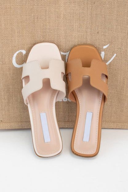 TRENDY H-SHAPED CUTOUT SANDALS: BEIGE