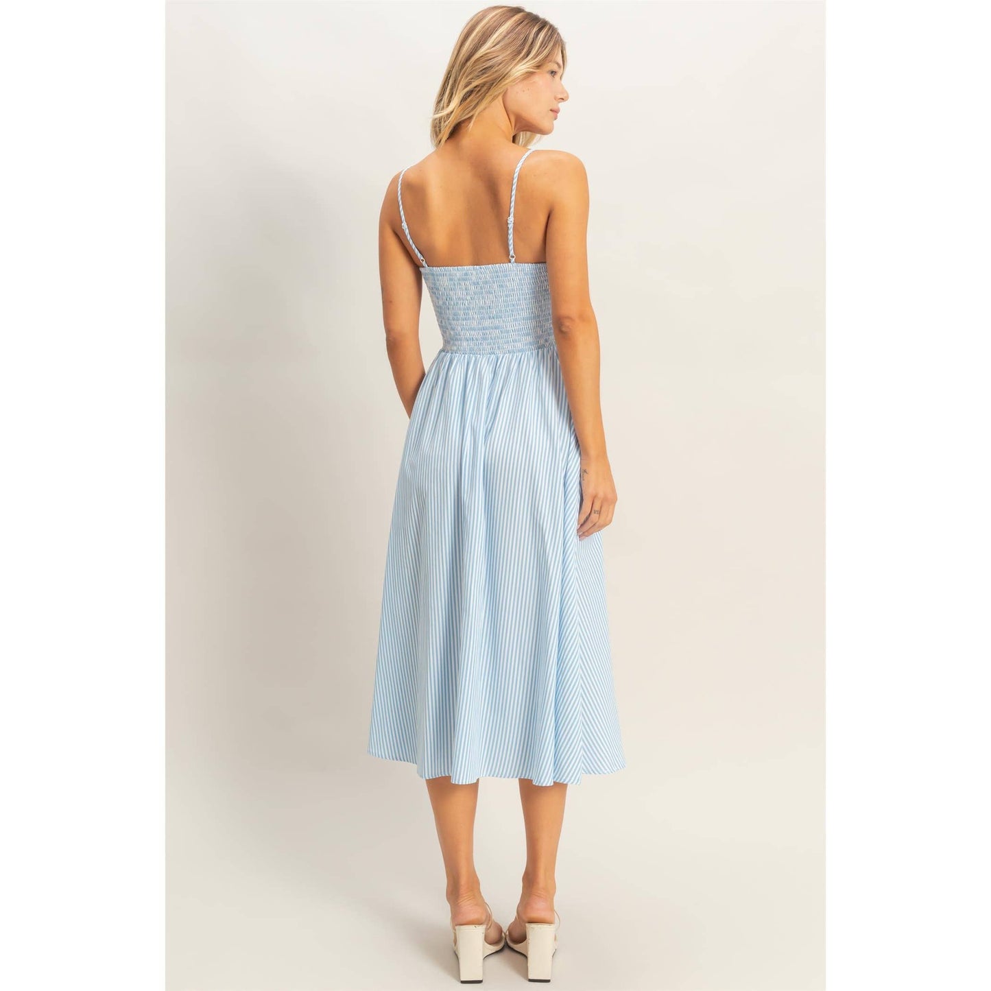 Blue Striped Spaghetti Strap Dress
