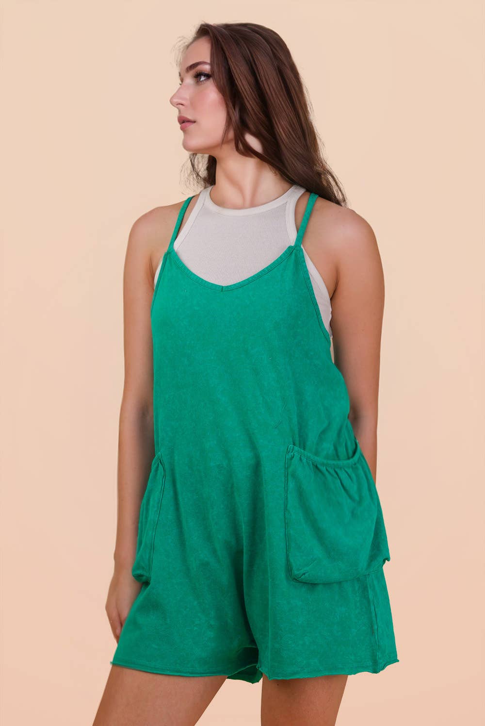 NP70359-Mineral Washed Sleeveless Casual Knit Romper