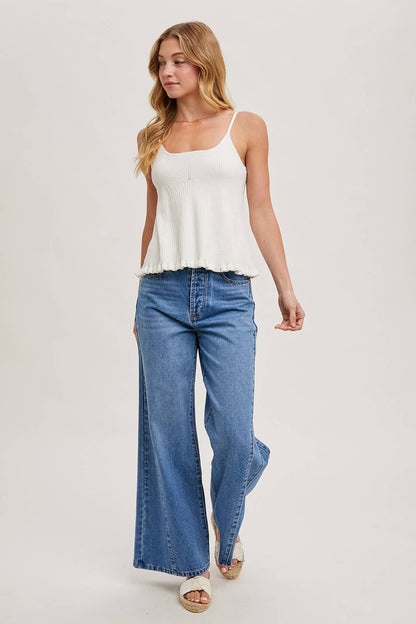 DENIM WIDE LEG MID RISE FLARE JEANS