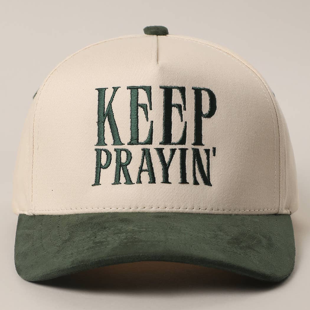 KEEP PRAYIN' Two-toned Suede Canvas Trucker Hat