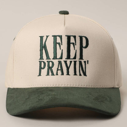 KEEP PRAYIN' Two-toned Suede Canvas Trucker Hat
