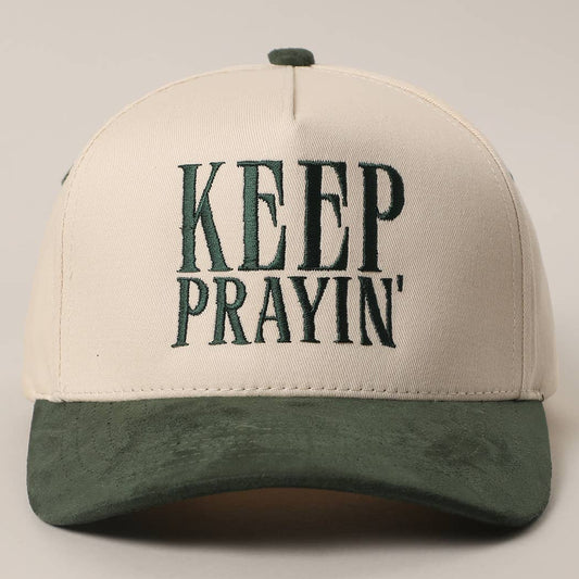 KEEP PRAYIN' Two-toned Suede Canvas Trucker Hat