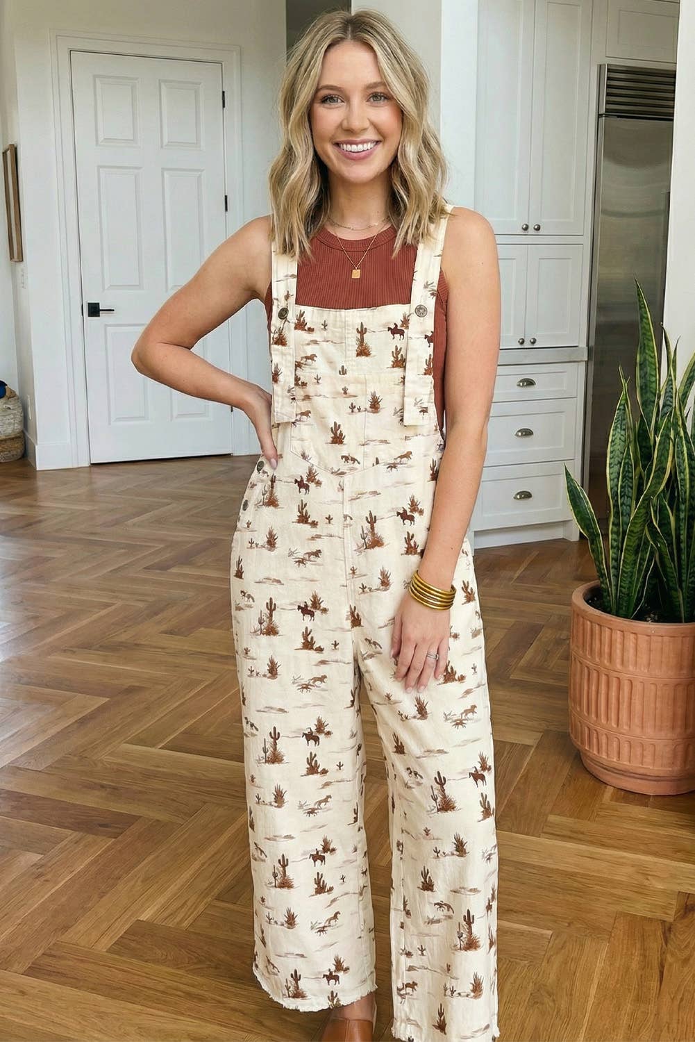 Western Button Adjustable Straps Overall Jumpsuit