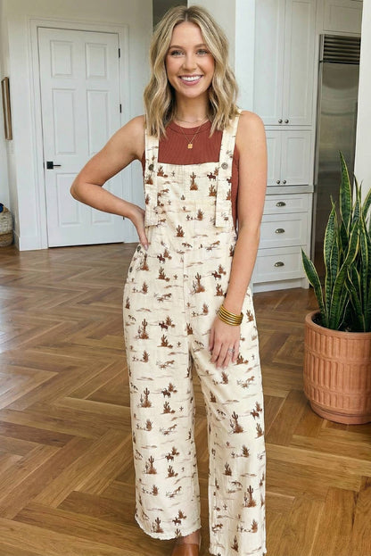 Western Button Adjustable Straps Overall Jumpsuit