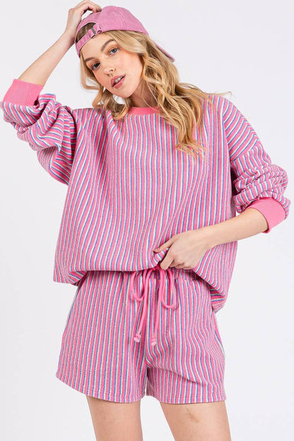 KNIT STRIPED PULLOVER AND SHORTS SETS