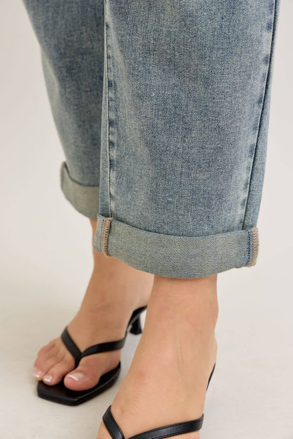 Vintage Wash Double Roll Cuff Boyfriend Judy Blue