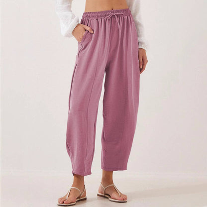 Women's Elastic Waist Drawstring Casual Cropped Harem Pants