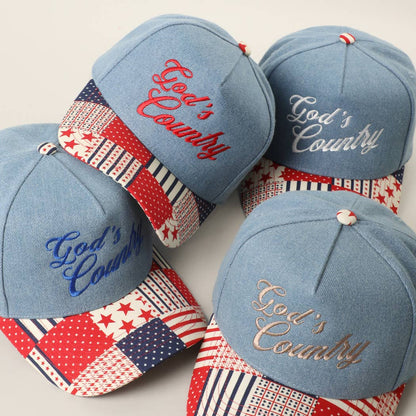 God's Country Embroidered Denim Trucker Hat