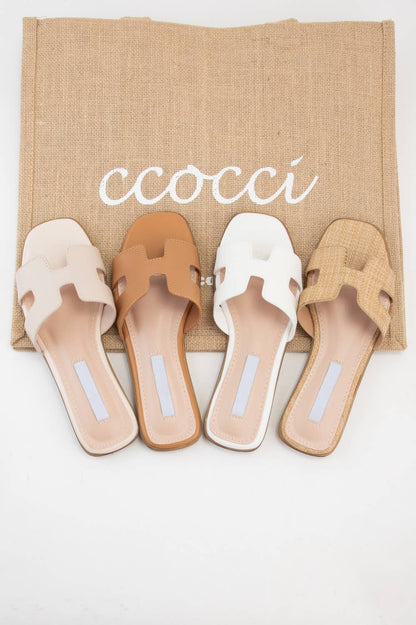 TRENDY H-SHAPED CUTOUT SANDALS: BEIGE