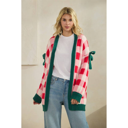 Checkered Cardigan with Ribbon Details