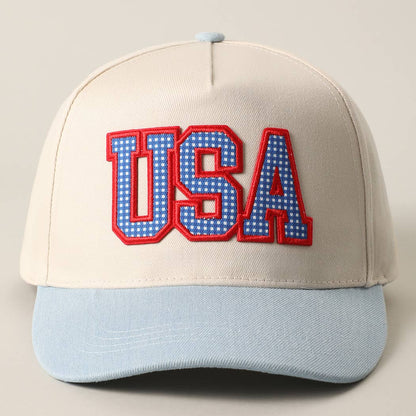 USA Flag Patch Denim Two-Tone Baseball Cap