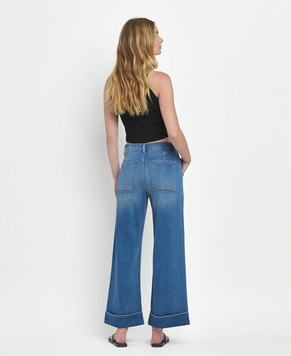 KRIS HIGH RISE DOUBLE CUFFED BAGGY WIDE JEANS