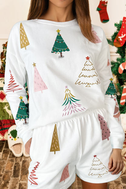 Christmas Print Long Sleeve Top and Shorts 2pcs Lounge Set