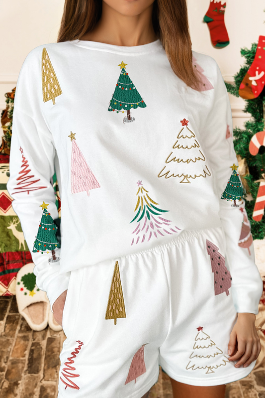 Christmas Print Long Sleeve Top and Shorts 2pcs Lounge Set