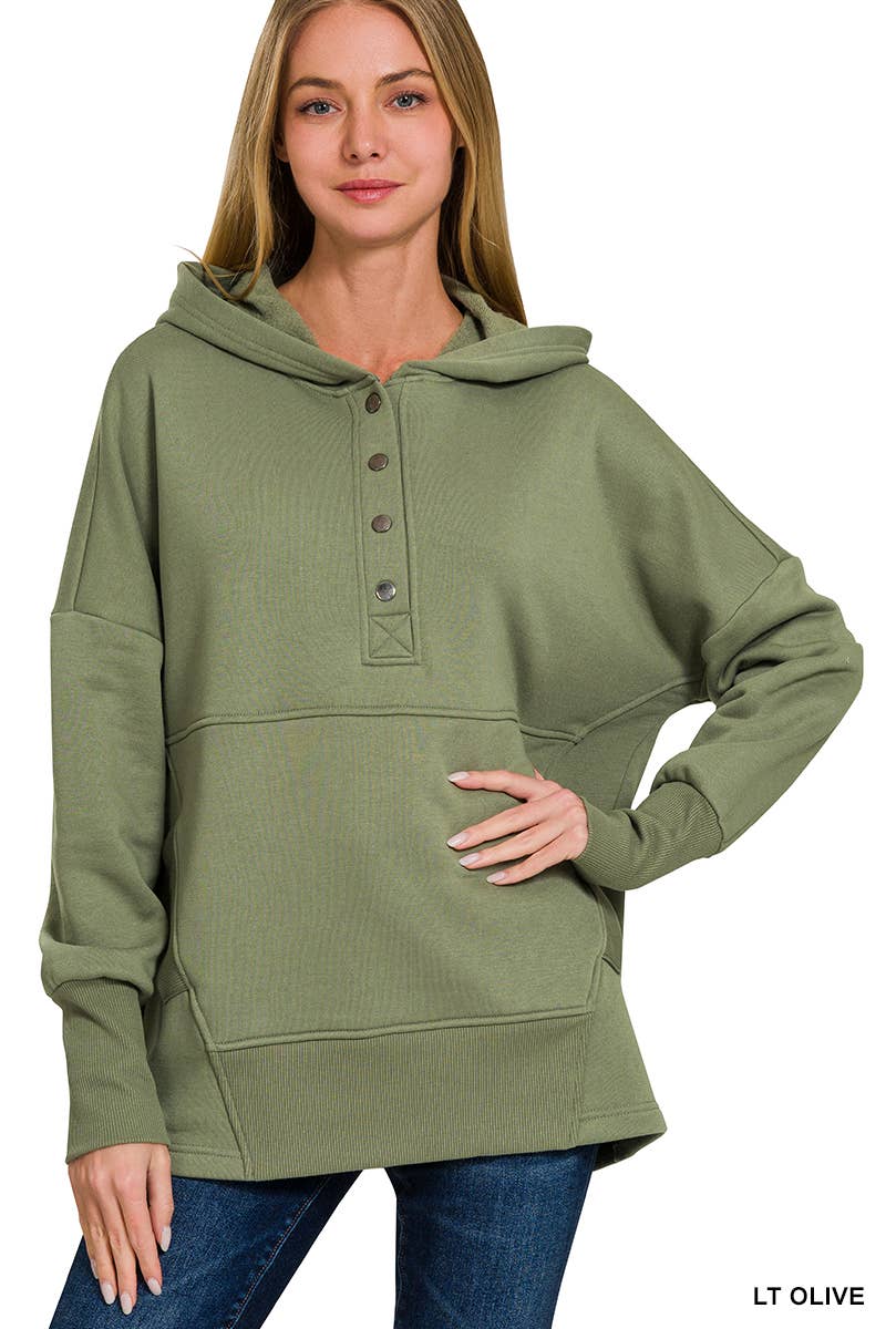 Fleece Half Snap Button Hooded Sweatshirts