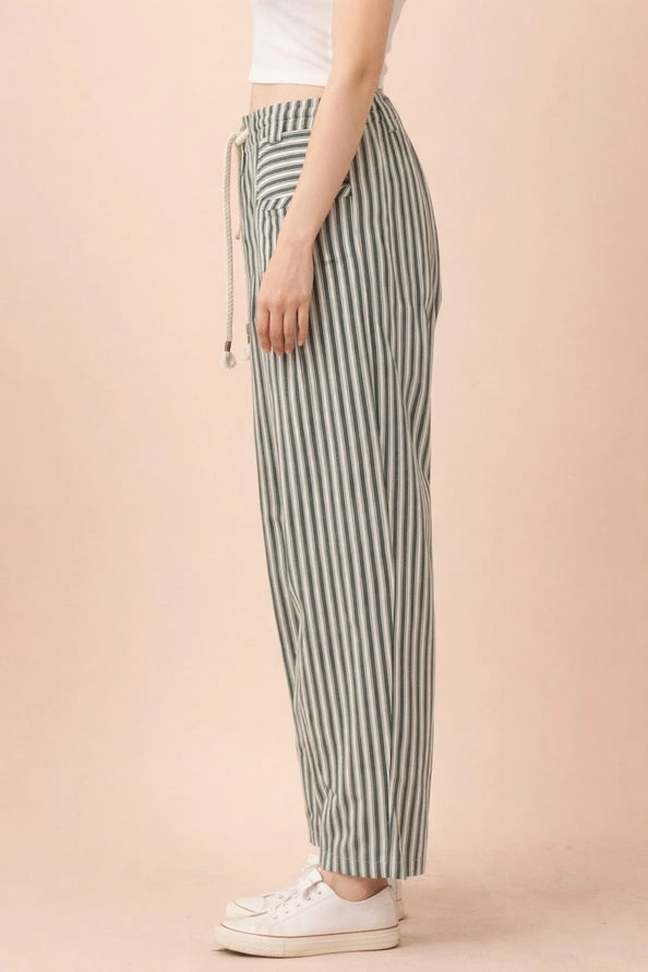 Striped Barrel Denim Pants